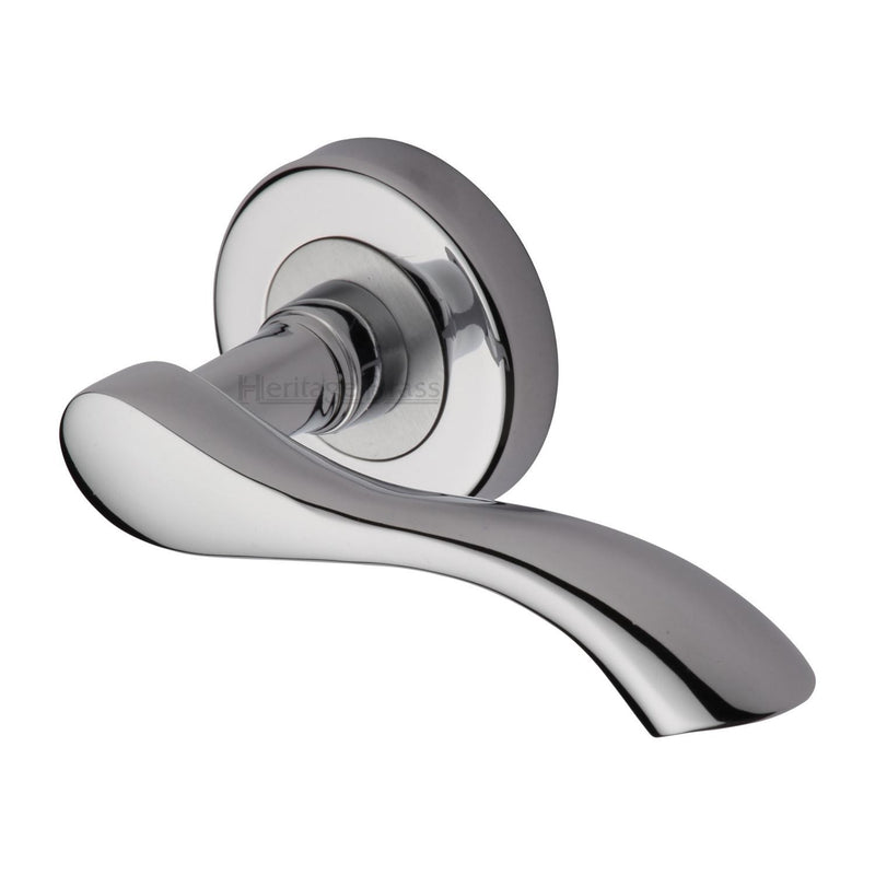 Heritage Brass Door Handle Lever Latch on Round Rose Algarve Design Polished Chrome finish - V7210-PC - Choice Handles