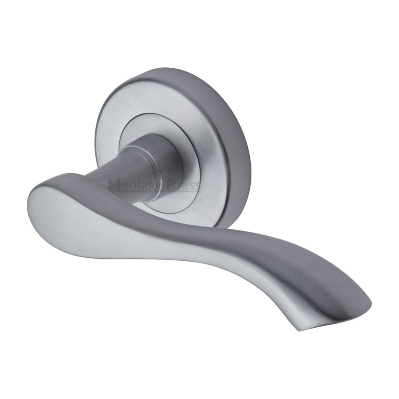 Heritage Brass Door Handle Lever Latch on Round Rose Algarve Design Satin Chrome finish - V7210-SC - Choice Handles