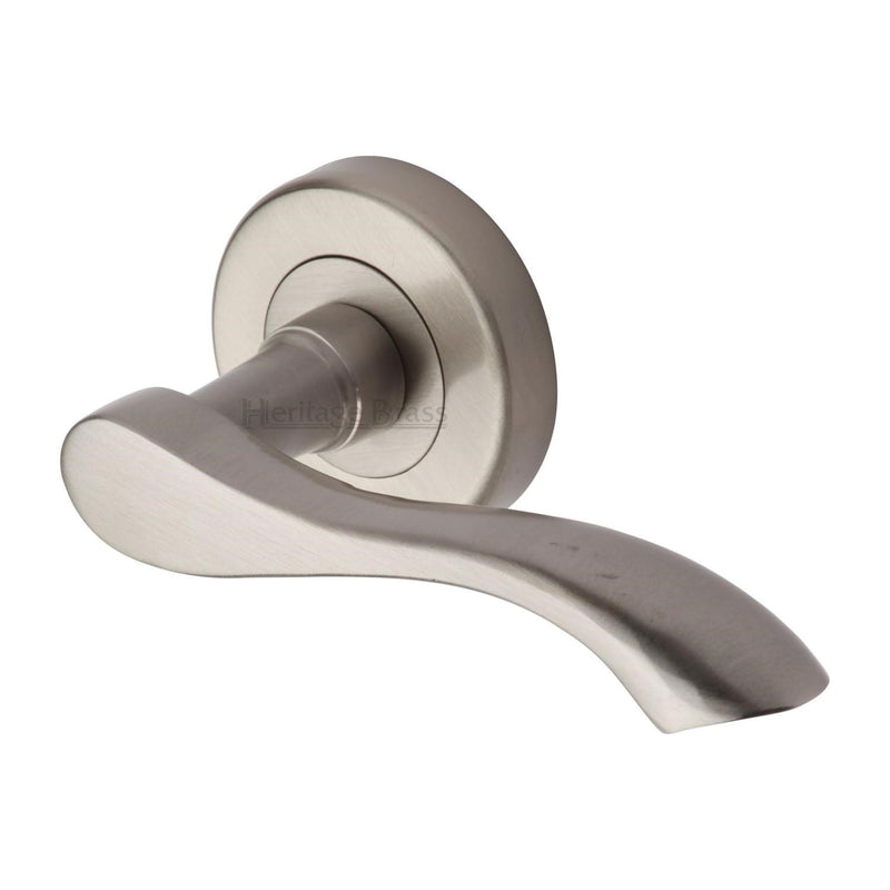 Heritage Brass Door Handle Lever Latch on Round Rose Algarve Design Satin Nickel finish - V7210-SN - Choice Handles