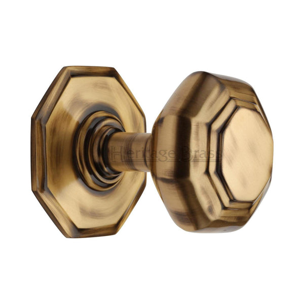 Heritage Brass Stepped Octagon Centre Door Knob 3" Antique Brass finish - V890-AT - Choice Handles