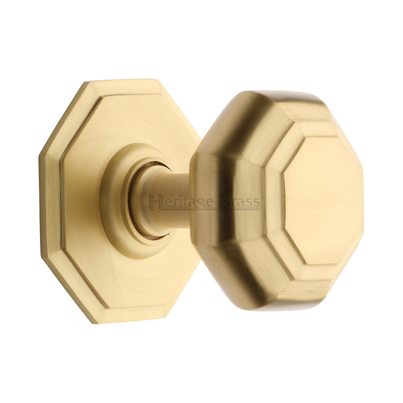 Heritage Brass Stepped Octagon Centre Door Knob 3" Satin Brass finish - V890-SB - Choice Handles