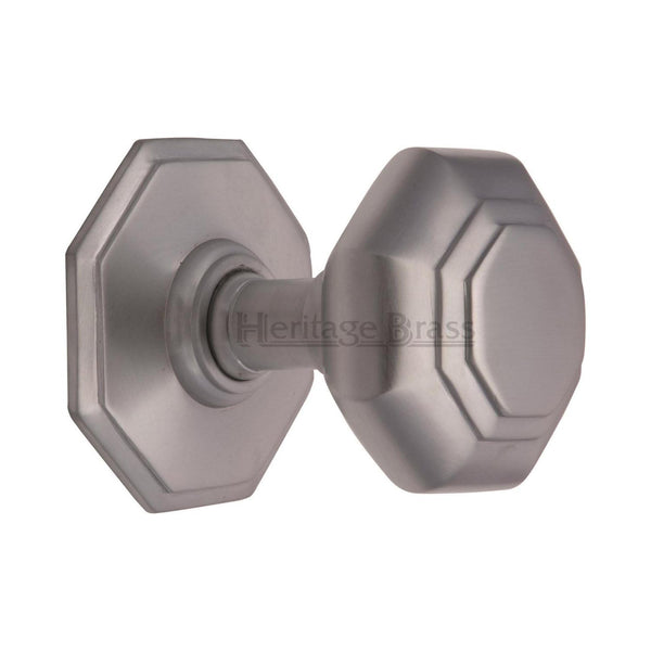 Heritage Brass Stepped Octagon Centre Door Knob 3" Satin Chrome finish - V890-SC - Choice Handles