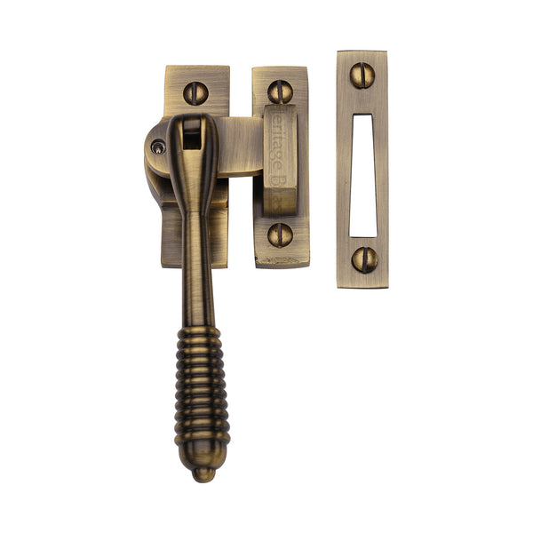 Heritage Brass Lockable Mortice &amp; Hook Plate Casement Fastener Reeded Weather Stripped&nbsp;Design Antique Brass finish
 - V894L MP/HP-AT