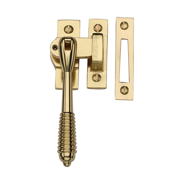 Heritage Brass Lockable Mortice &amp; Hook Plate Casement Fastener Reeded Weather Stripped Design Polished Brass finish
 - V894L MP/HP-PB