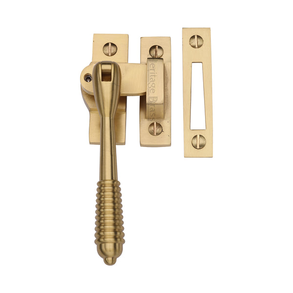 Heritage Brass Lockable Mortice &amp; Hook Plate Casement Fastener Reeded Weather Stripped Design Satin Brass finish
 - V894L MP/HP-SB