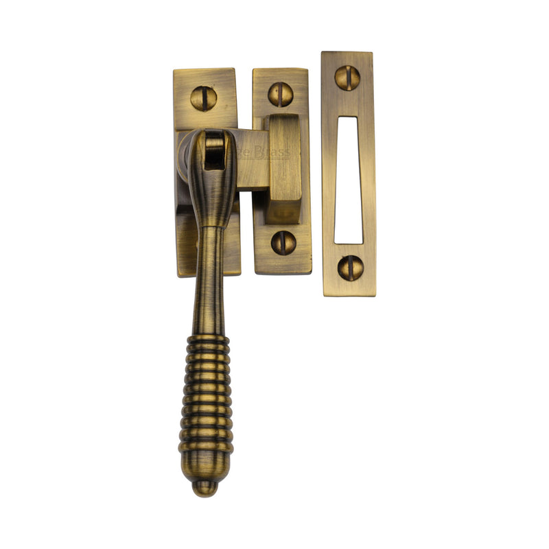 Heritage Brass Mortice &amp; Hook Plate Casement Fastener Reeded Weather Stripped Design Antique Brass finish.
 - V894 MP/HP-AT