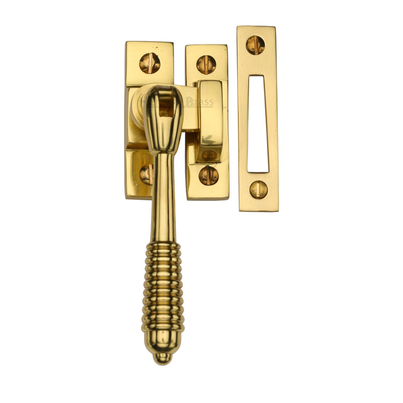 Heritage Brass Mortice &amp; Hook Plate Casement Fastener Reeded Weather Stripped Design Polished Brass finish
 - V894 MP/HP-PB