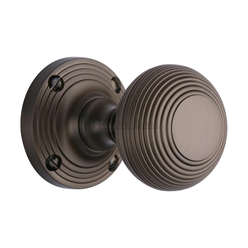 Heritage Brass Mortice Knob on Rose Reeded Design Matt Bronze finish - V971-MB - Choice Handles