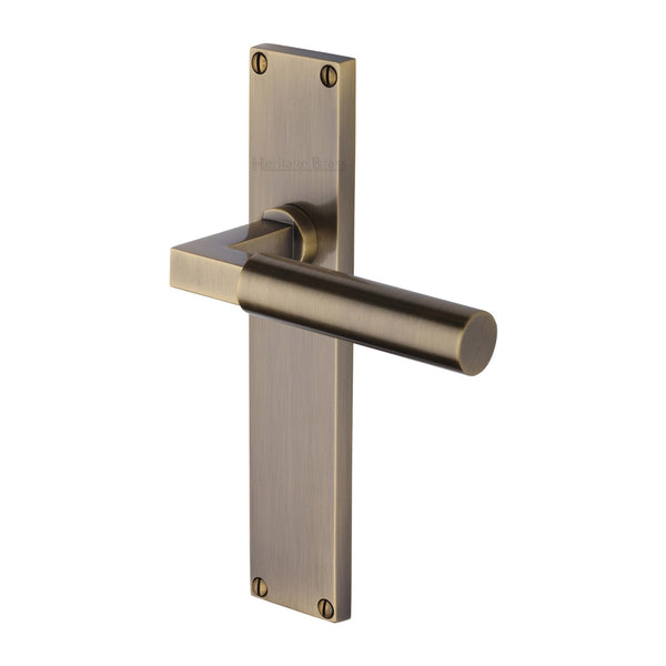 Heritage Brass Bauhaus Lever Latch Door Handle on 200mm Plate Antique Brass finish - VT6310-AT - Choice Handles