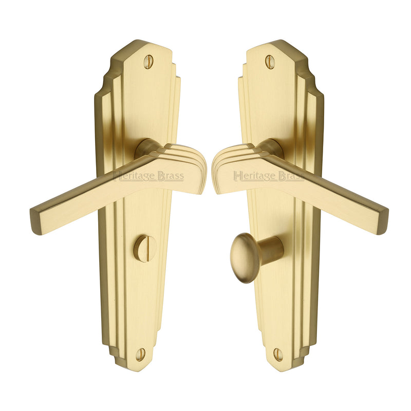 Heritage Brass Door Handle for Bathroom Waldorf Design Satin Brass finish - WAL6530-SB - Choice Handles