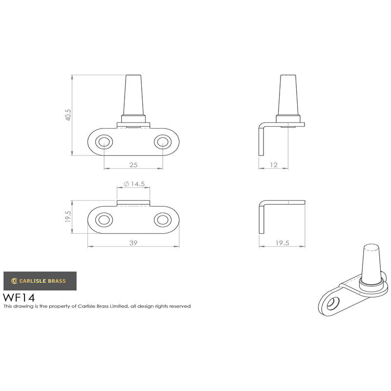 Carlisle Brass - Flush Fitting Casement Pin - Polished Chrome - WF14CP - Choice Handles