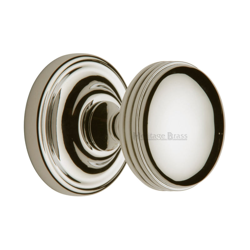 Heritage Brass Mortice Knob on Rose Whitehall Design Polished Nickel Finish - WHI6429-PNF - Choice Handles