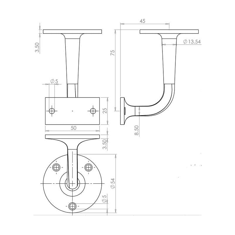 Jedo Zinc Handrail Brackets 75mm Satin Chrome - JV95BSC