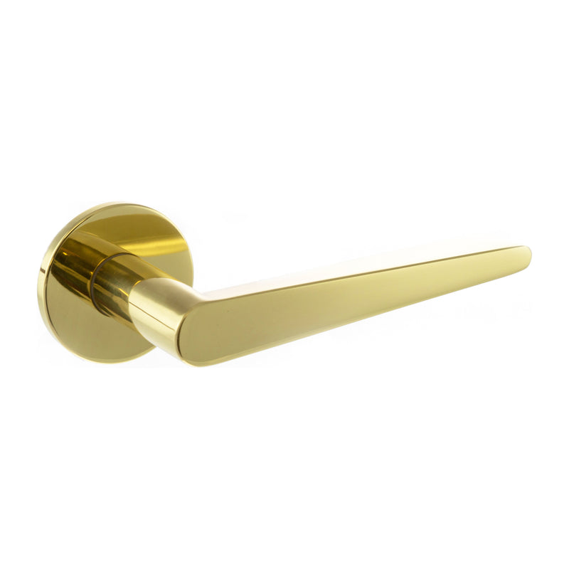 Tupai Exclusivo 5S Line Torrao Lever Door Handle on 5mm Slimline Round Rose - Raw Brass - XT1967R5SRB