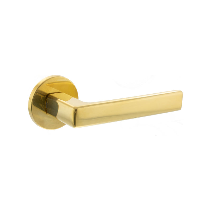 Tupai Exclusivo 5S Line Portel Lever Door Handle on 5mm Slimline Round Rose - Raw Brass - XT3095R5SRB