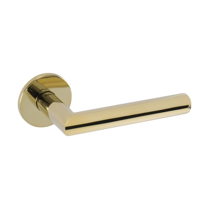 Tupai Exclusivo 5S Line Covela Lever Door Handle on 5mm Slimline Round Rose - Raw Brass - XT4002R5SRB