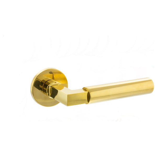 Tupai Exclusivo 5S Line Covas Lever Door Handle on 5mm Slimline Round Rose - Raw Brass - XT4071R5SRB