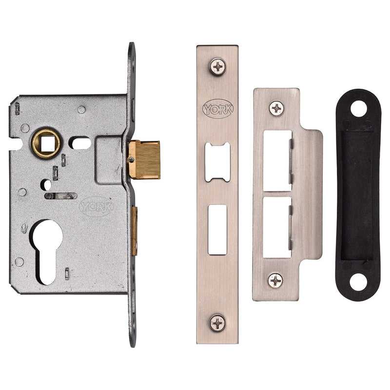 Euro Sash Lock 2 1/2 Satin Nickel &amp  Satin Chrome finish
 - YKASLE2-SN&SC