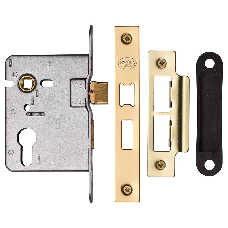 York EuroProfile Sashlock 2 1/2 Polished Brass Finish
 - YKSLE2N-PB