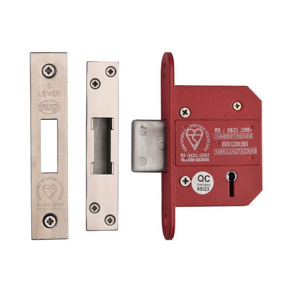 York British Standard 5 Lever Deadlock 2 1/2" Polished Chrome/Nickel Finish - YKDLBS52N-PC&PN