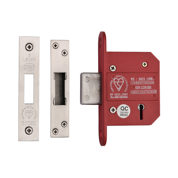 York British Standard 5 Lever Deadlock 2 1/2" Satin Nickel/ Chrome Finish - YKDLBS52N-SN&SC