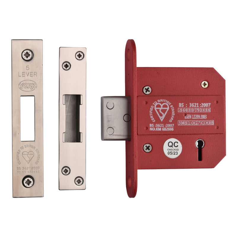 York British Standard 5 Lever Deadlock 3" Polished Chrome/Nickel Finish - YKDLBS53N-PC&PN