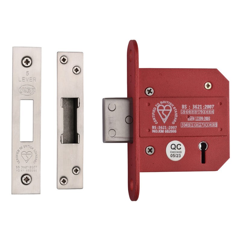 York British Standard 5 Lever Deadlock 3" Satin Nickel/ Chrome Finish - YKDLBS53N-SN&SC