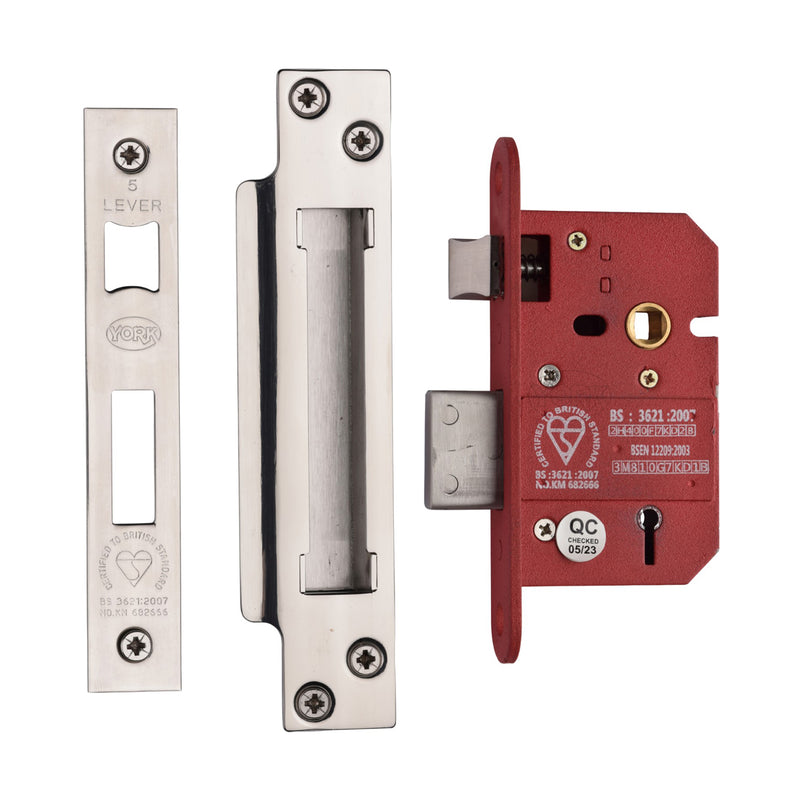 York British Standard 5 Lever Sashlock 2 1/2 Polished Chrome/Nickel Finish
 - YKSLBS52N-PC&PN