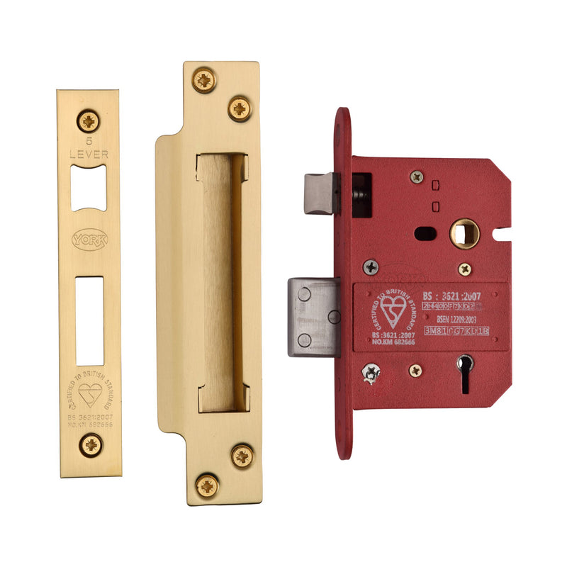 York British Standard 5 Lever Sashlock 3 Satin Brass Finish
 - YKSLBS53N-SB