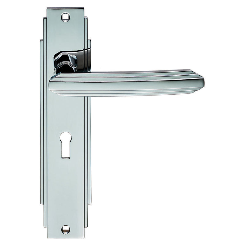 Carlisle Brass - Art Deco Lever on Lock Backplate - Polished Chrome - ADR011CP - Choice Handles