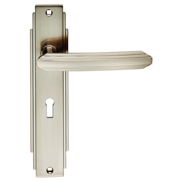 Carlisle Brass - Art Deco Lever on Lock Backplate - Satin Nickel - ADR011SN - Choice Handles