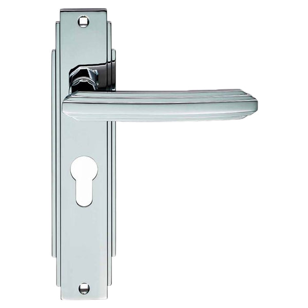 Carlisle Brass - Art Deco Lever on Euro Lock Backplate - Polished Chrome - ADR011YCP - Choice Handles