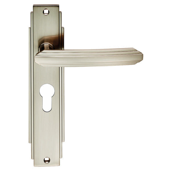 Carlisle Brass - Art Deco Lever on Euro Lock Backplate - Satin Nickel - ADR011YSN - Choice Handles