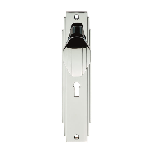 Carlisle Brass - Art Deco Knob on Lock Backplate - Polished Chrome - ADR021CP - Choice Handles