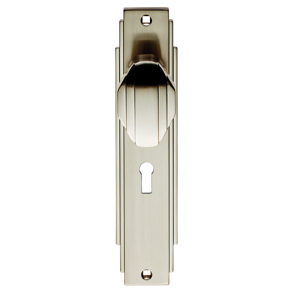 Carlisle Brass - Art Deco Knob on Lock Backplate - Satin Nickel - ADR021SN - Choice Handles