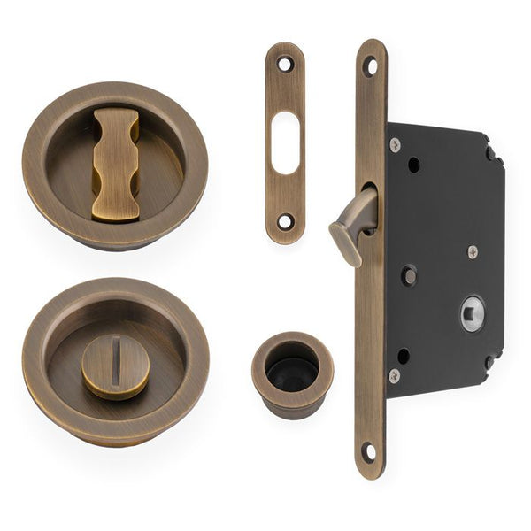 Alexander and Wilks Radius Sliding Door Lock Set - Antique Brass - AW110RAB