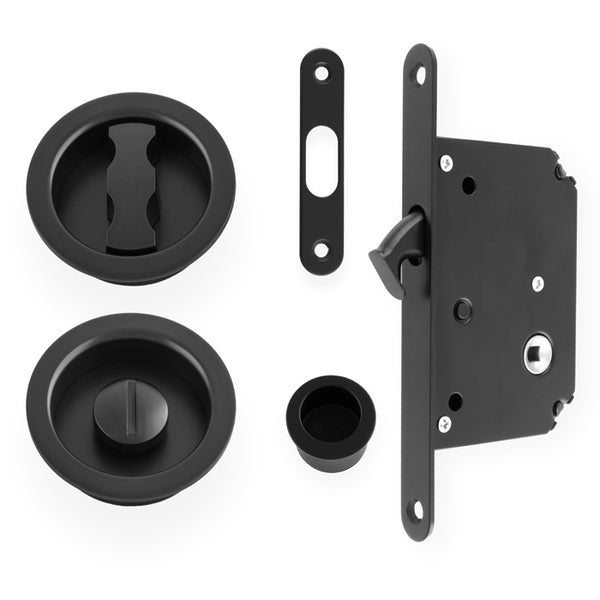 Alexander and Wilks Radius Sliding Door Lock Set - Black - AW110RBL