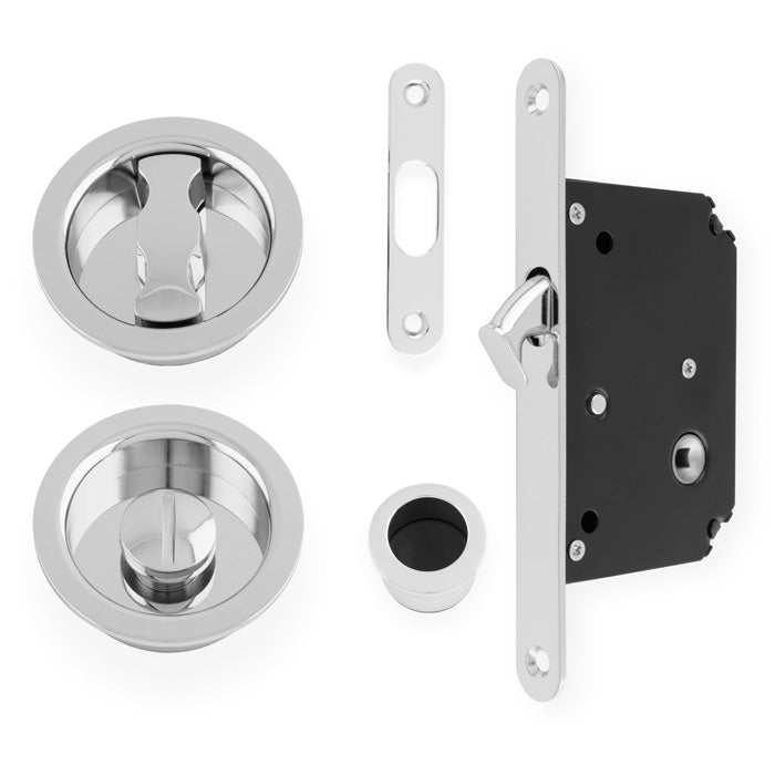 Alexander and Wilks Radius Sliding Door Lock Set - Polished Chrome - AW110RPC