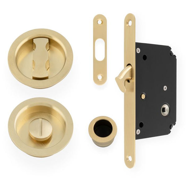 Alexander and Wilks Radius Sliding Door Lock Set - Satin Brass Pvd - AW110RSBPVD