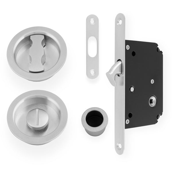 Alexander and Wilks Radius Sliding Door Lock Set - Satin Chrome - AW110RSC