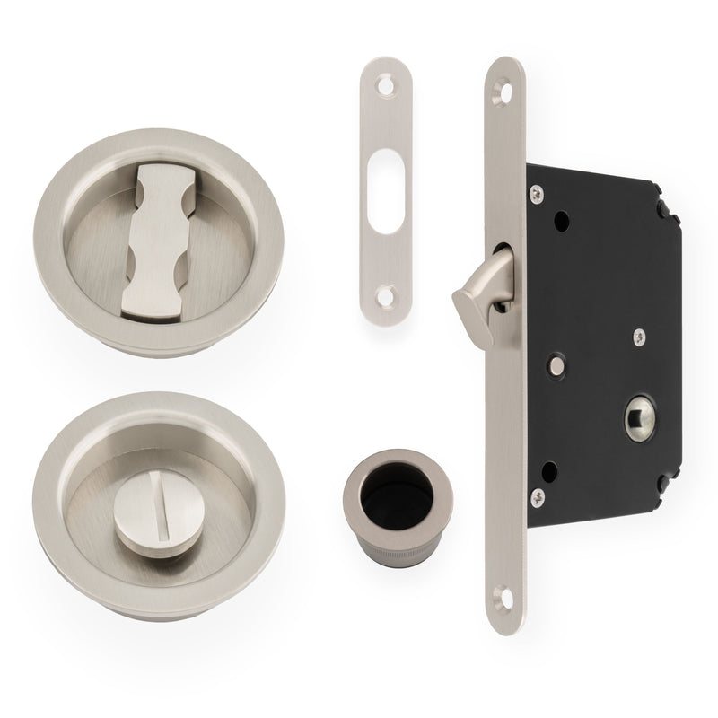 Alexander and Wilks Radius Sliding Door Lock Set - Satin Nickel - AW110RSN