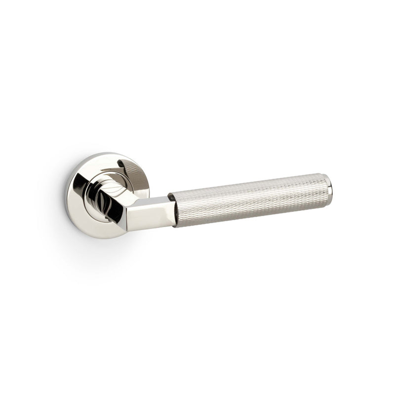 Alexander and Wilks - Hurricane Knurled Lever on Round Rose - Polished Nickel PVD - AW200PNPVD