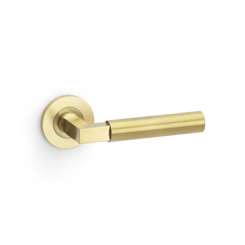 Alexander and Wilks - Hurricane Plain Lever on Round Rose - Satin Brass PVD - AW201SBPVD