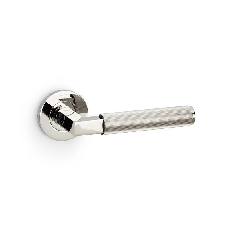 Alexander and Wilks - Hurricane Reeded Lever on Round Rose - Polished Nickel PVD - AW202PNPVD