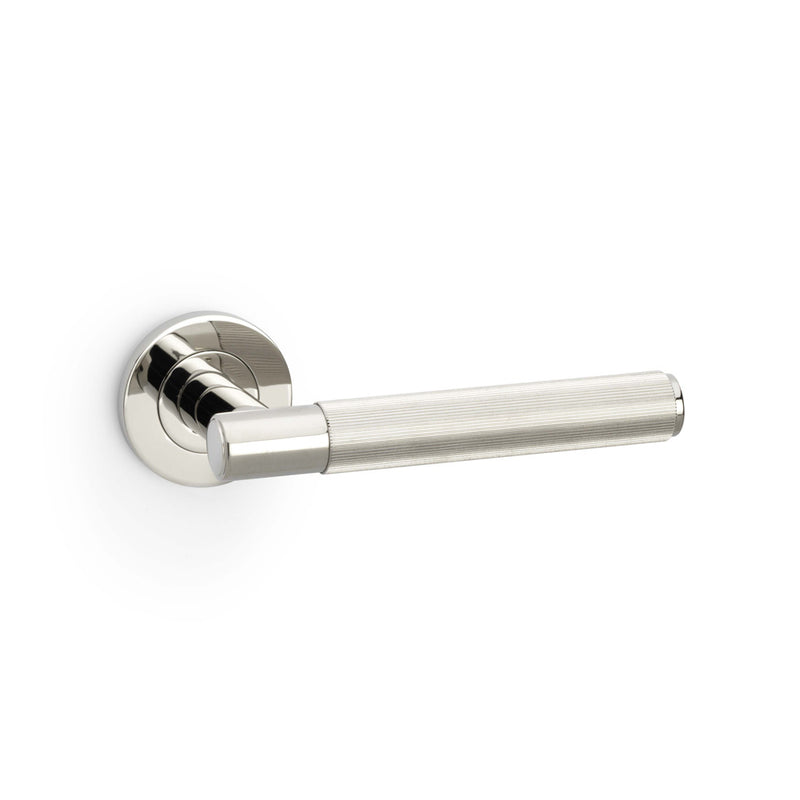 Alexander and Wilks - Spitfire Reeded Lever on Round Rose - Polished Nickel PVD - AW222PNPVD