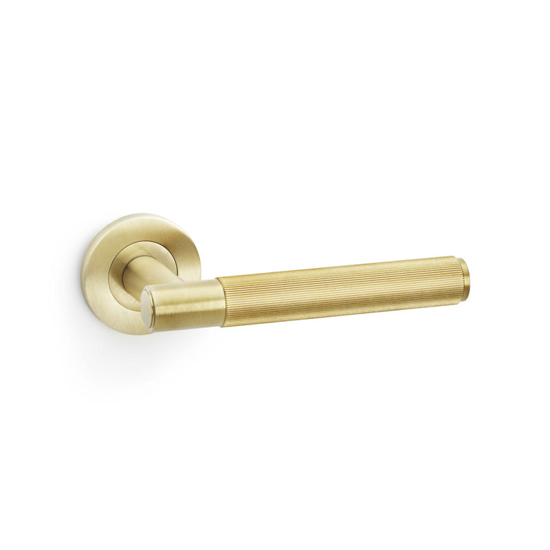 Alexander and Wilks - Spitfire Reeded Lever on Round Rose - Satin Brass PVD - AW222SBPVD