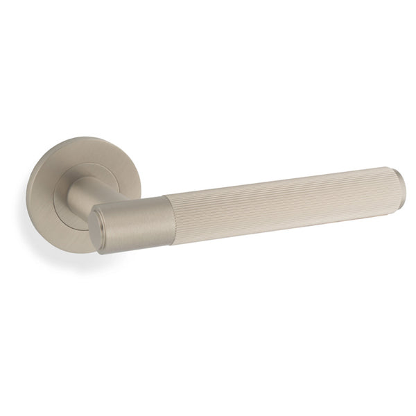 Alexander and Wilks -  Spitfire Reeded Lever on Round Rose - Satin Nickel - AW222SN