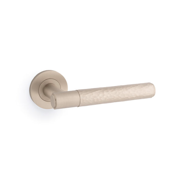 Alexander and Wilks -  Spitfire Hammered Lever on Round Rose - Satin Nickel - AW223SN