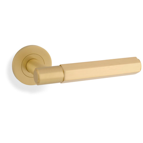 Alexander & Wilks Spitfire Alexander and Wilks Hex  Lever on Round Rose - Satin Brass - AW224SB