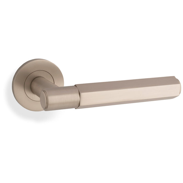 Alexander & Wilks Spitfire Alexander and Wilks Hex  Lever on Round Rose - Satin Nickel - AW224SN